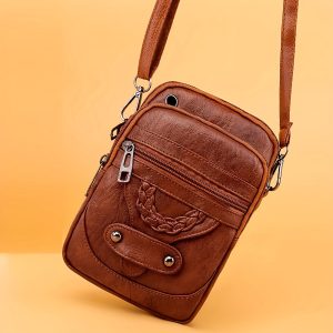 Chic Mini Crossbody Phone Bag for Women - Retro Solid Color with Adjustable Strap, Lightweight Faux Leather, Zip Closure