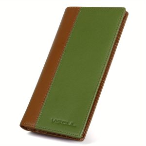 VISOUL Leather Long Checkbook Bi-fold Wallets with Zipper Pocket for Men and Women, RFID Blocking Tall Billfold Secretary Cash Wallet