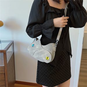 Women PU Crossbody Bag Cartoon Eyes Shoulder Bag Underarm Bag for Shopping, School, Travel