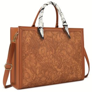 Women's Large Laptop Tote Bag, PU Leather Business Briefcase for Work & School, Spacious Computer Bag with Handle