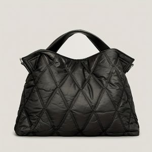 Trendy Puffer Quilted Tote Bag, Rhombus Nylon Shoulder Bag, Soft Padded Handbag For Women