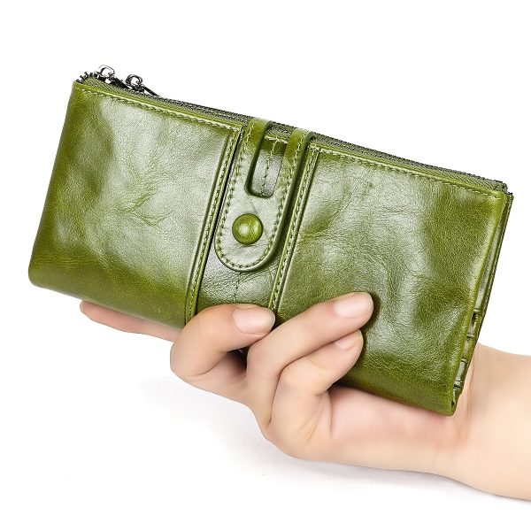 Genuine Leather Large Capacity Zipper Wallet with Card Holder, Phone Pocket, Checkbook Organizer and Coin Purse