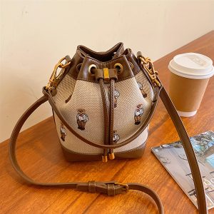 Elegant Women's Bucket Bag - Luxury Design with Adjustable Strap, Embroidered Animal Print, Faux Leather, Casual Chic Crossbody & Shoulder Handbag