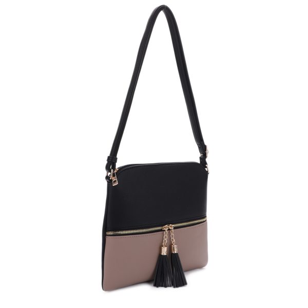 Elegant Women's Crossbody Bag with Tassel - Vegan Friendly, Gold Tone Hardware, Medium Size, Color Block - Perfect for any Occasions