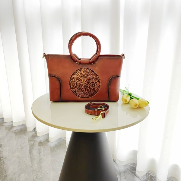 1pc, Women's Elegant Tote, Luxury Designer PU Shoulder Bag With Retro Style And Hand-Carved Accents, Fashion Handbag For Daily & Special Occasions