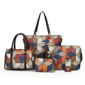 5pcs 5-Piece Patchwork Crossbody Bags, Fashionable for Commuting and Business Use