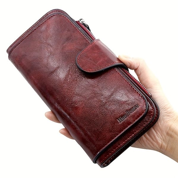 Vintage Women's Long Wallet, Large Capacity Solid Color Clutch Purse for Daily Use, Unisex Coin Purse