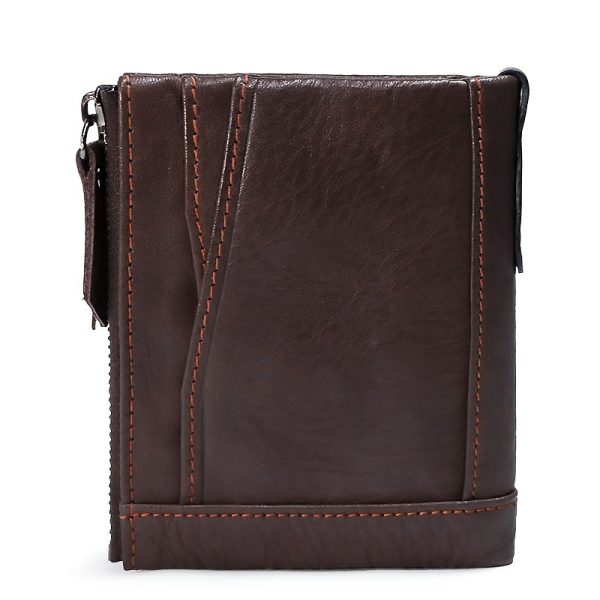 RFID Anti-Magnetic Multi-Card Slot Top-Grain Leather Coin Purse With Zipper Real Leather Wallet