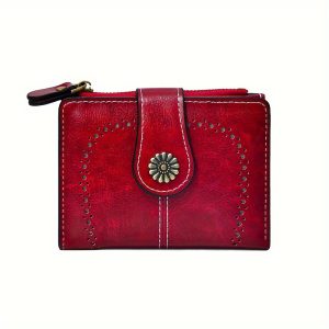 Vintage Faux Leather Mini Wallet with Zipper, Hollow Design, Multi-Card Slots for Women