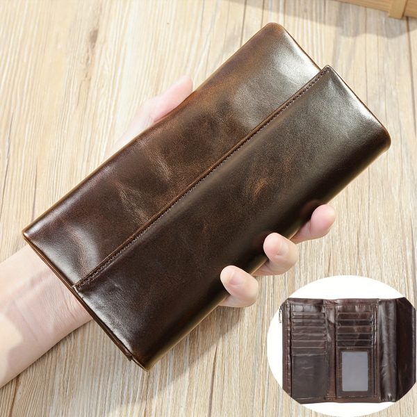 NIUCUNZH Men's Long Top Layer Cowhide Wallet with Phone Holder, Casual Solid Black Leather Clutch, Multi-Slot with Photo Bit