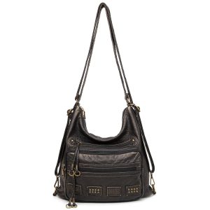 Lv bazaar inc Soft Washed Leather Multi-Pocket Crossbody Bag for Women, Black